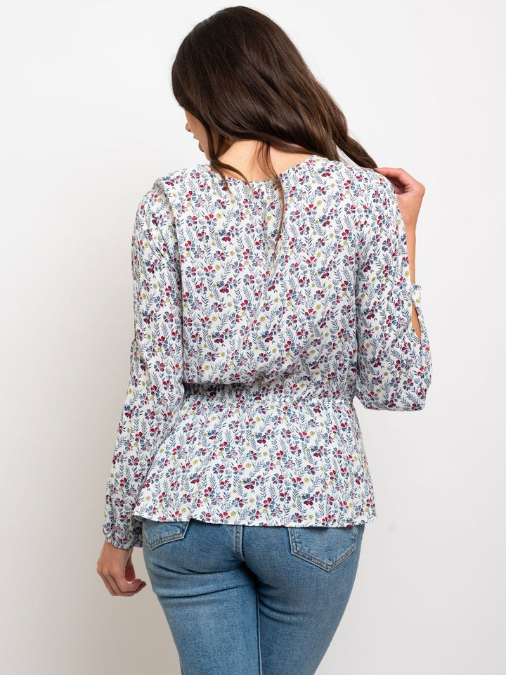 WOMEN'S LONG SLEEVE RUFFLE FLORAL TOP