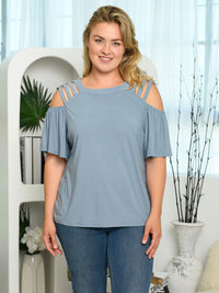 PLUS SIZE SHORT SLEEVE SHOULDER DETAIL TOP