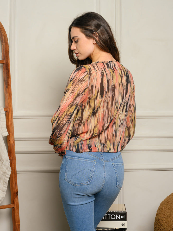 WOMEN'S LONG PUFF SLEEVE MULTI PRINT TOP