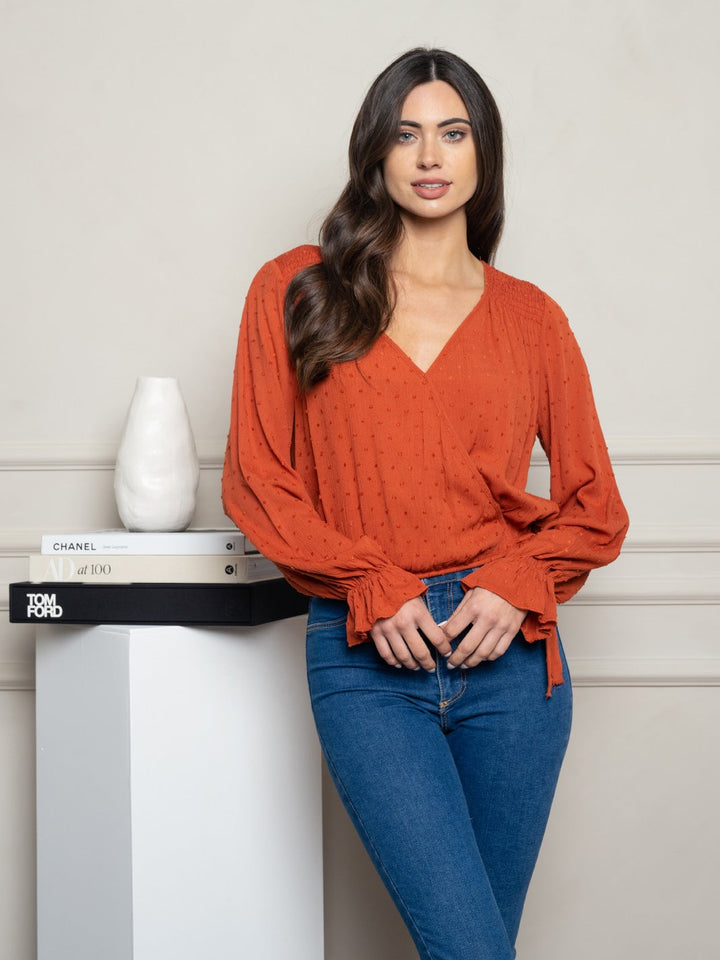 WOMEN'S LONG SLEEVE SWISS DOT TOP