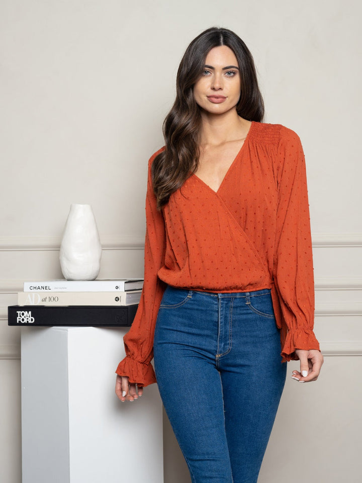 WOMEN'S LONG SLEEVE SWISS DOT TOP