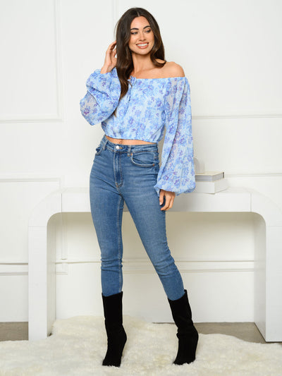WOMEN'S LONG PUFF SLEEVE OFF SHOULDER FLORAL TOP