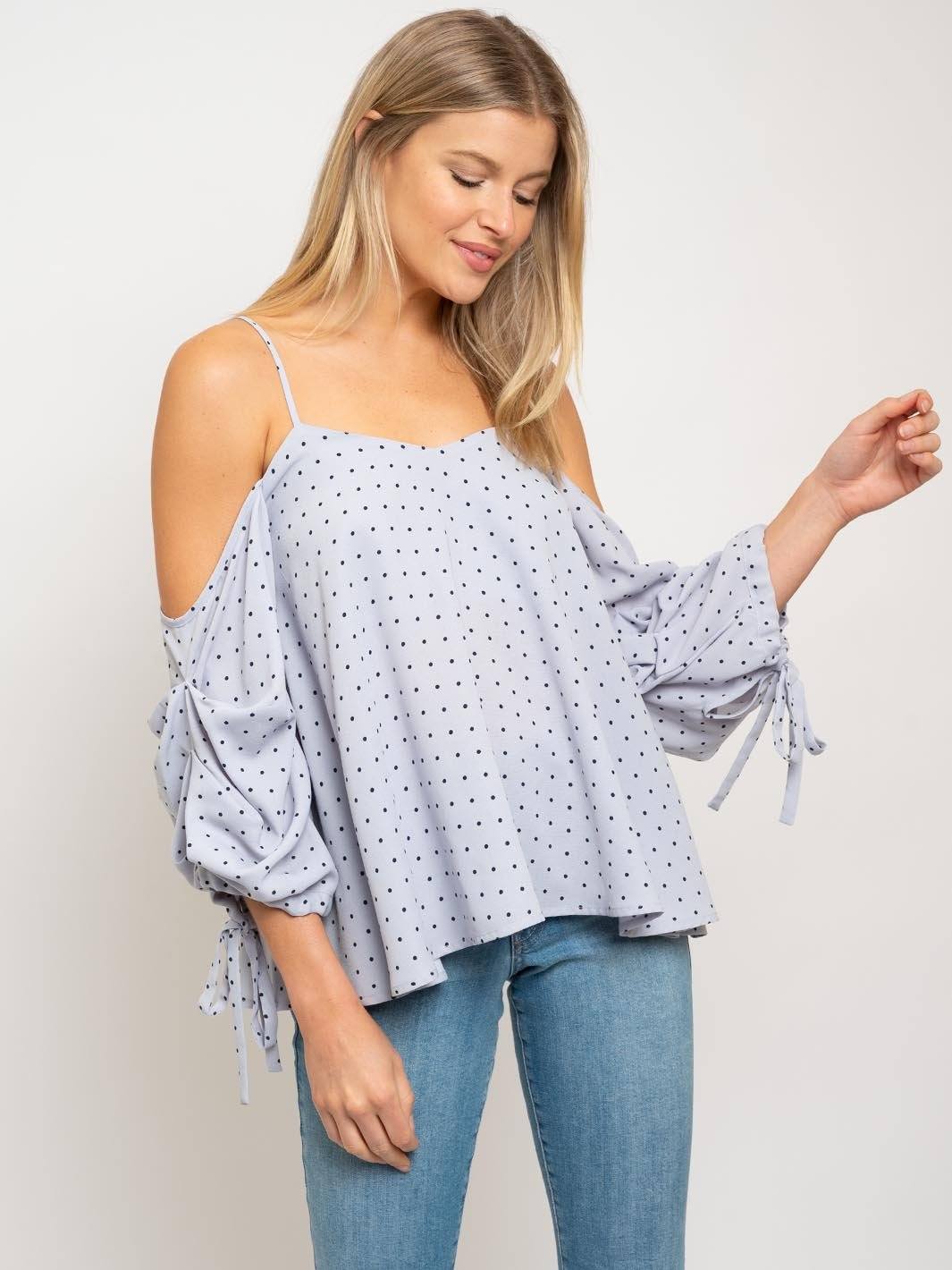 WOMEN'S OFF SHOULDER POLKA DOTS TOP