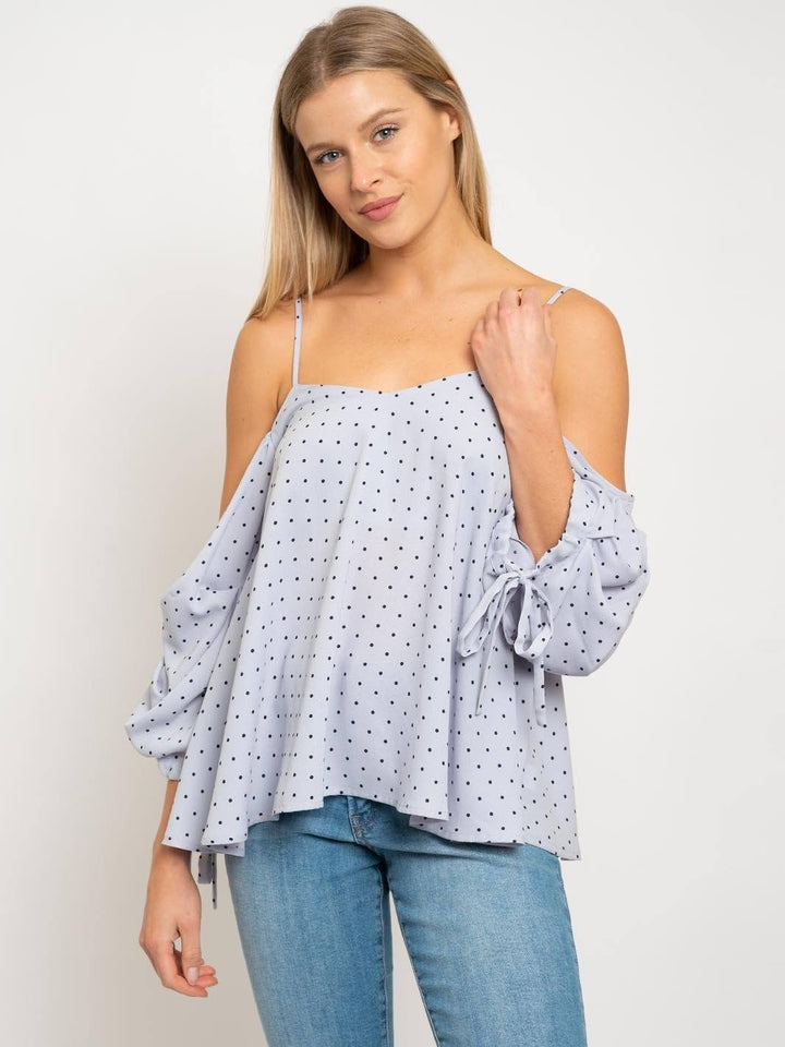 WOMEN'S OFF SHOULDER POLKA DOTS TOP
