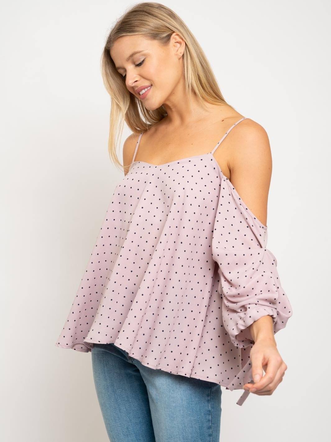 WOMEN'S OFF SHOULDER POLKA DOTS TOP