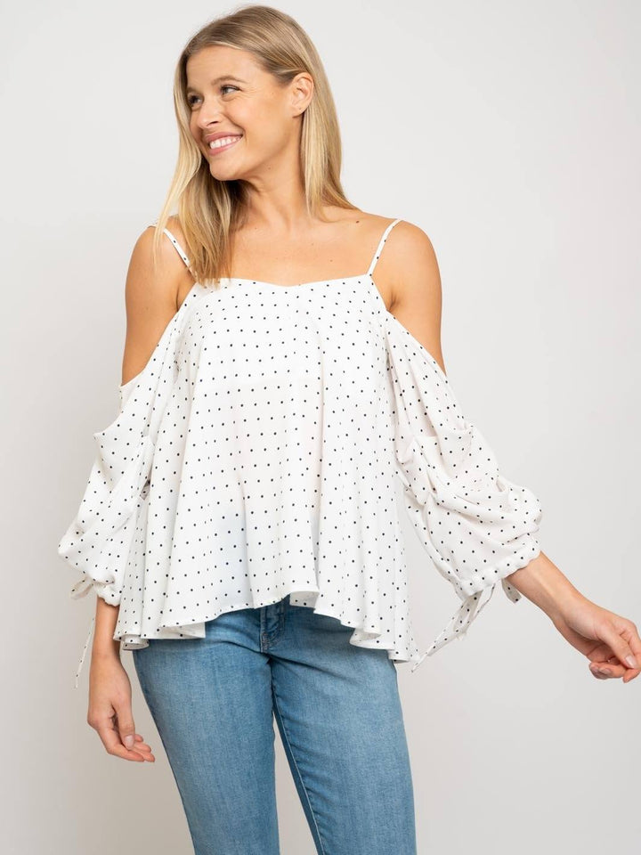WOMEN'S OFF SHOULDER POLKA DOTS TOP
