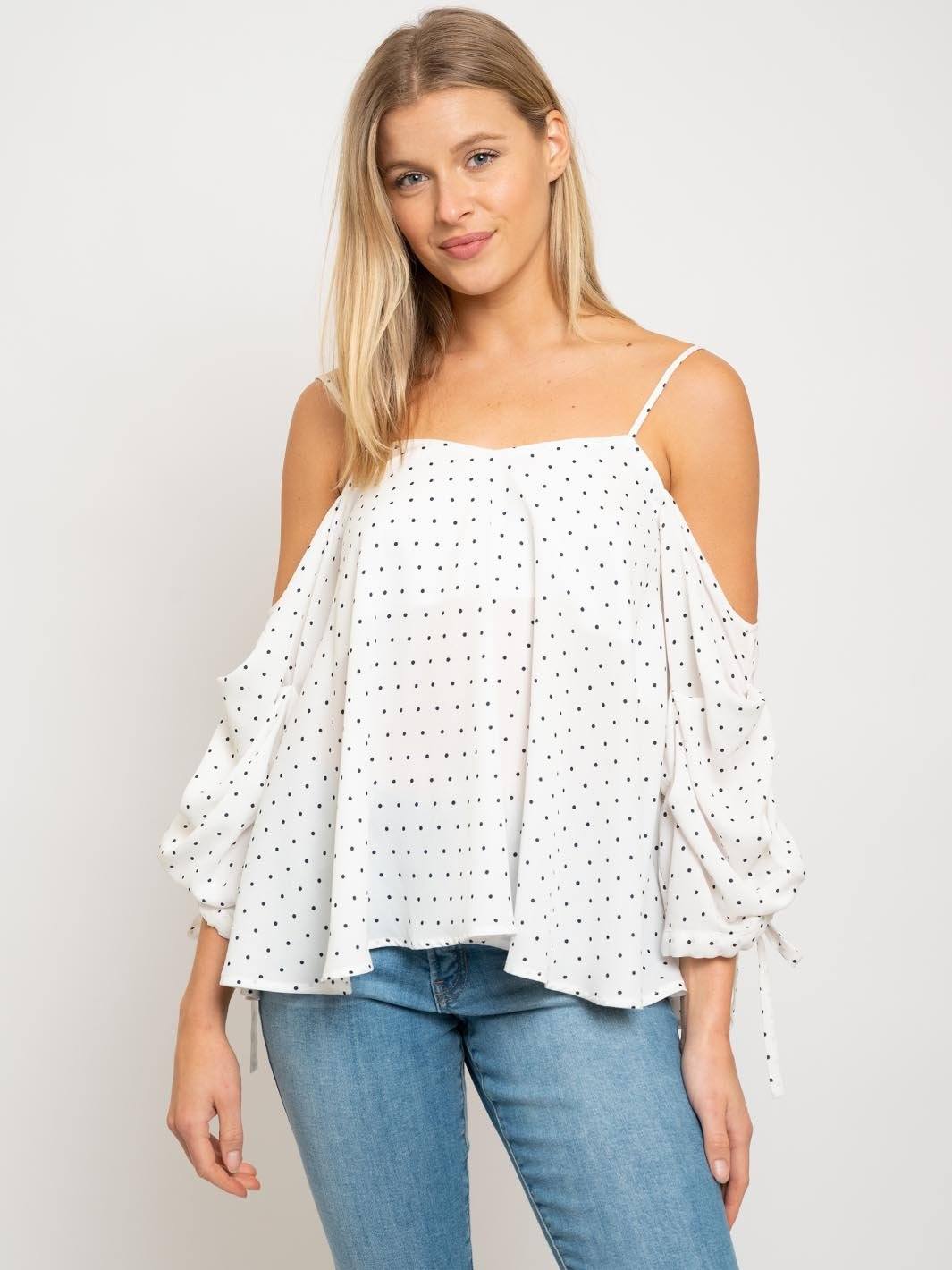 WOMEN'S OFF SHOULDER POLKA DOTS TOP