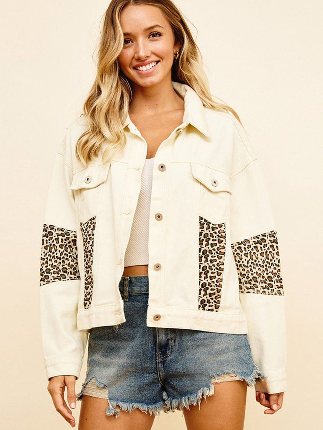 WOMEN'S LONG SLEEVE BUTTON UP ANIMAL PRINT DENIM JACKET