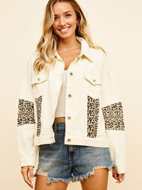 WOMEN'S LONG SLEEVE BUTTON UP ANIMAL PRINT DENIM JACKET