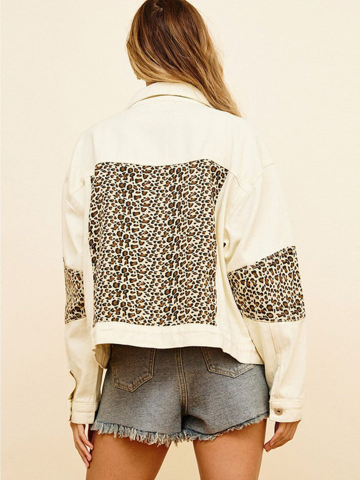 WOMEN'S LONG SLEEVE BUTTON UP ANIMAL PRINT DENIM JACKET