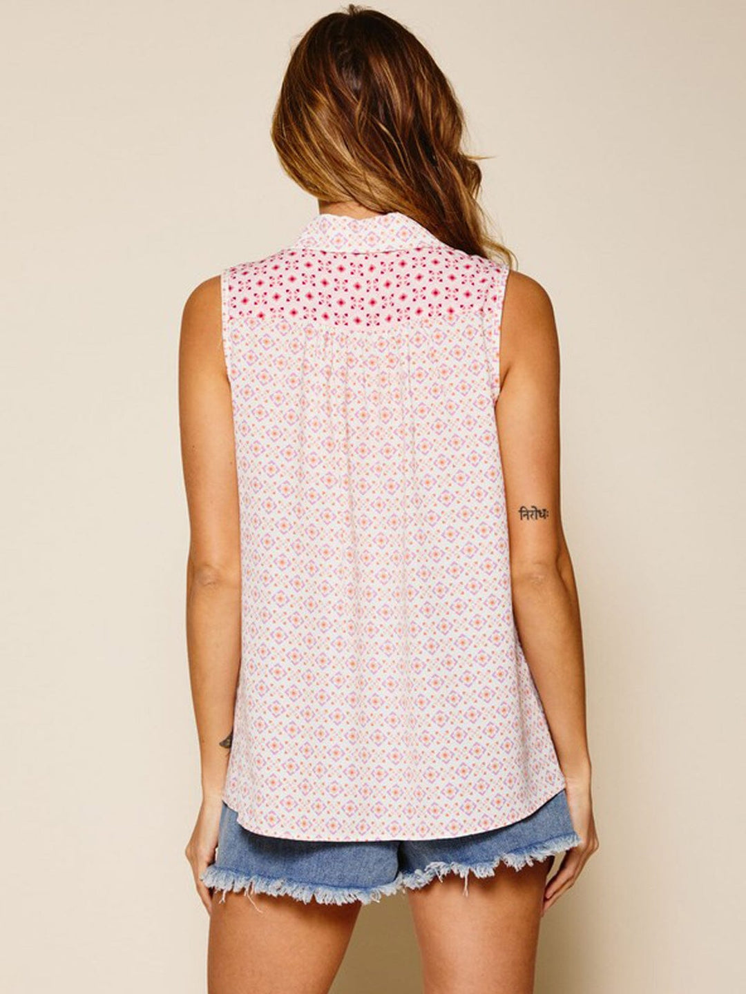 WOMEN'S BUTTON UP MULTI PRINT TOP