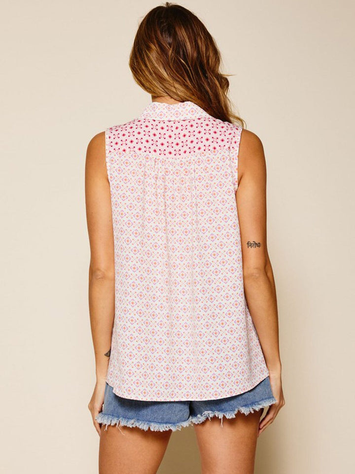 WOMEN'S BUTTON UP MULTI PRINT TOP