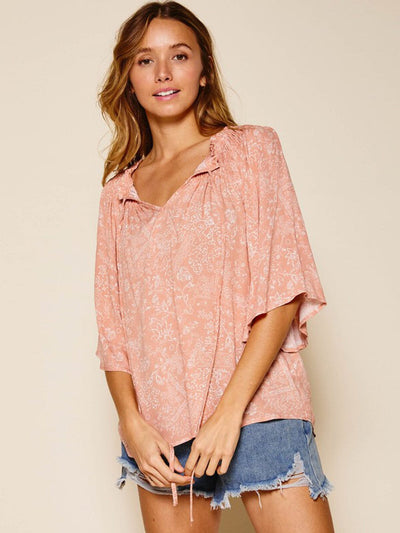 WOMEN'S 3/4 SLEEVE V-NECK FLORAL TUNIC TOP