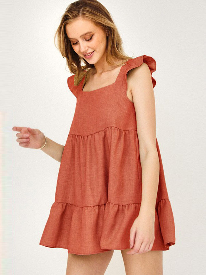 WOMEN'S SLEEVELSS RUFFLE TIERED TUNIC MINI DRESS