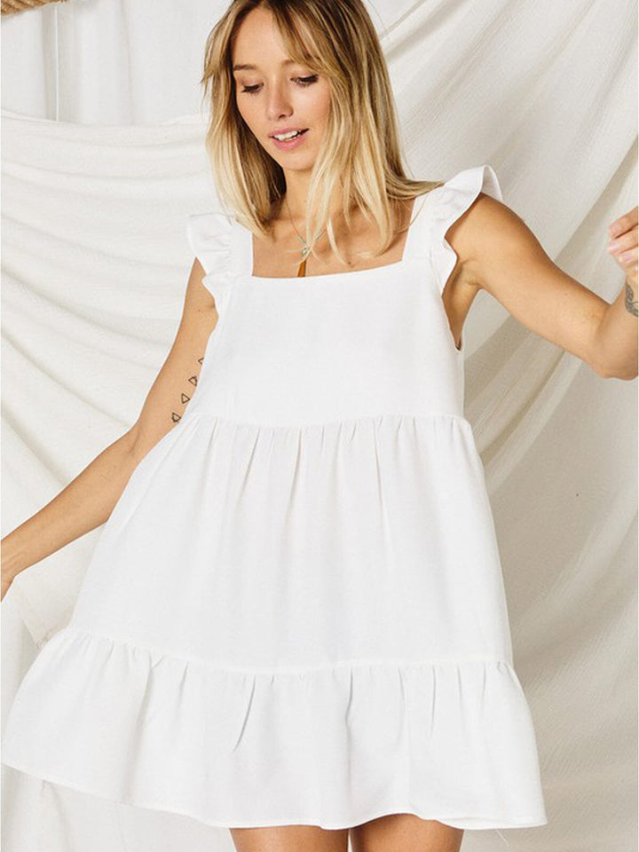 WOMEN'S SLEEVELSS RUFFLE TIERED TUNIC MINI DRESS