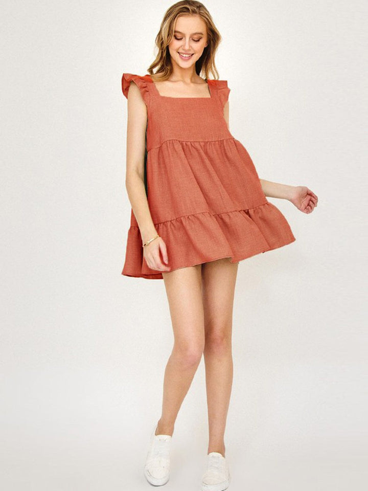 WOMEN'S SLEEVELSS RUFFLE TIERED TUNIC MINI DRESS