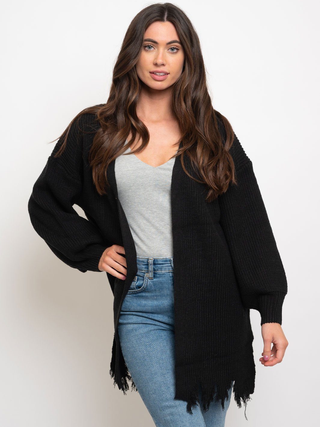 WOMEN'S DISTRESSED OPEN CARDIGAN