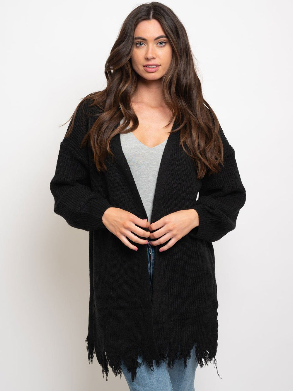 WOMEN'S DISTRESSED OPEN CARDIGAN