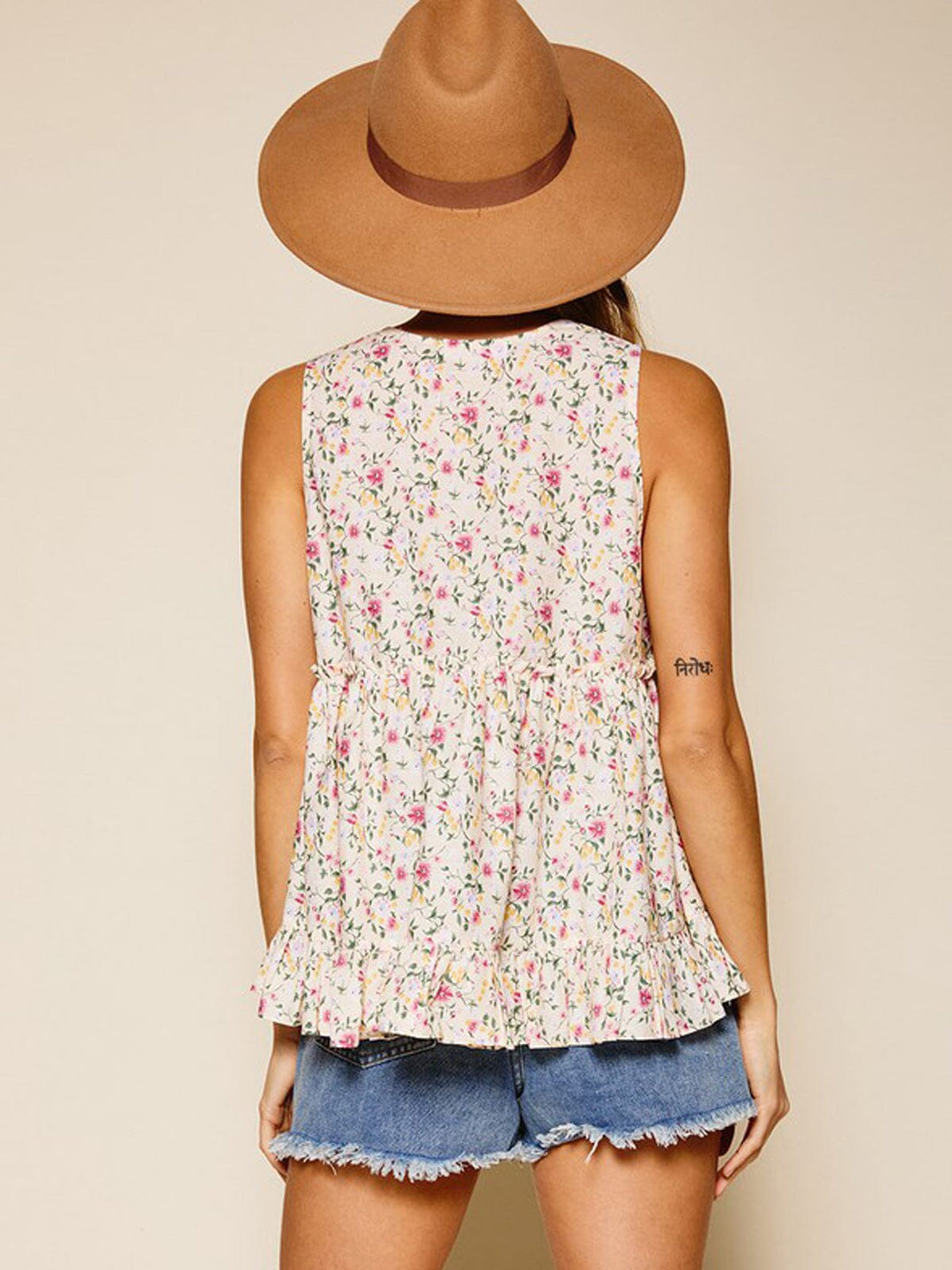 WOMEN'S SLEEVELESS V-NECK FLORAL BABYDOLL TANK TOP