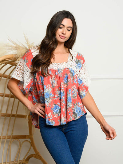 WOMEN'S SHORT SLEEVE FLORAL TUNIC TOP