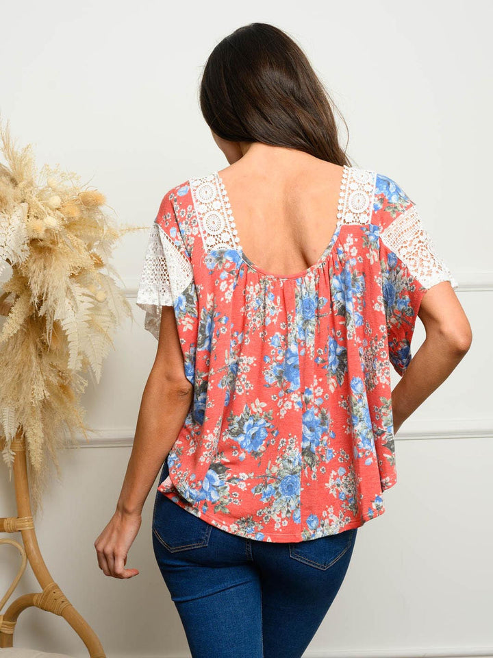 WOMEN'S SHORT SLEEVE FLORAL TUNIC TOP
