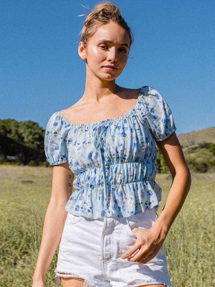 WOMEN'S SHORT SLEEVE FLORAL TOP