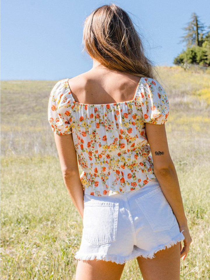 WOMEN'S SHORT SLEEVE FLORAL TOP