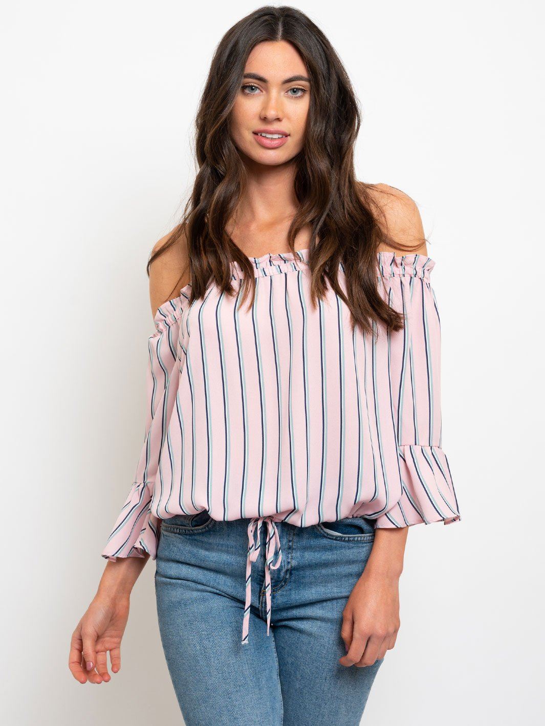 WOMEN'S OFF SHOULDER STRIPES TOP