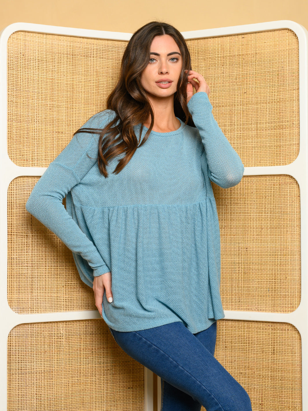 WOMEN'S LONG SLEEVE BABY DOLL KNIT TOP