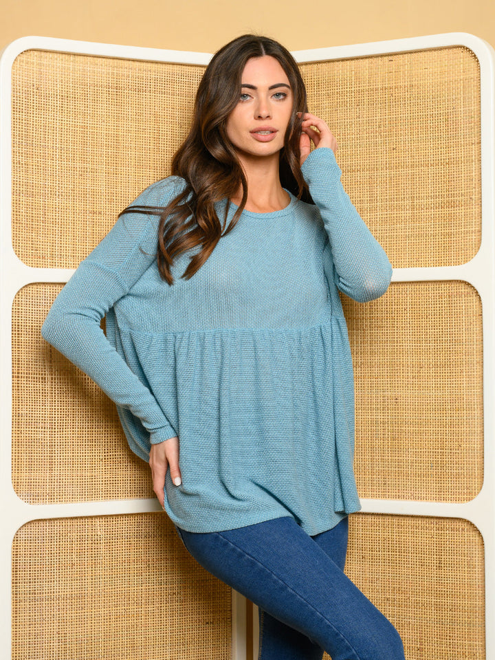 WOMEN'S LONG SLEEVE BABY DOLL KNIT TOP