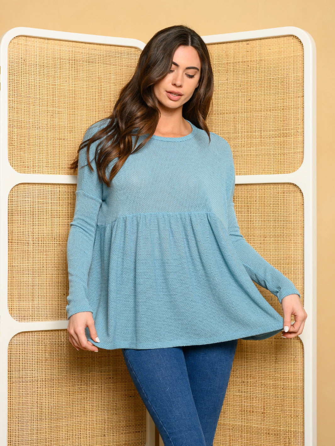 WOMEN'S LONG SLEEVE BABY DOLL KNIT TOP