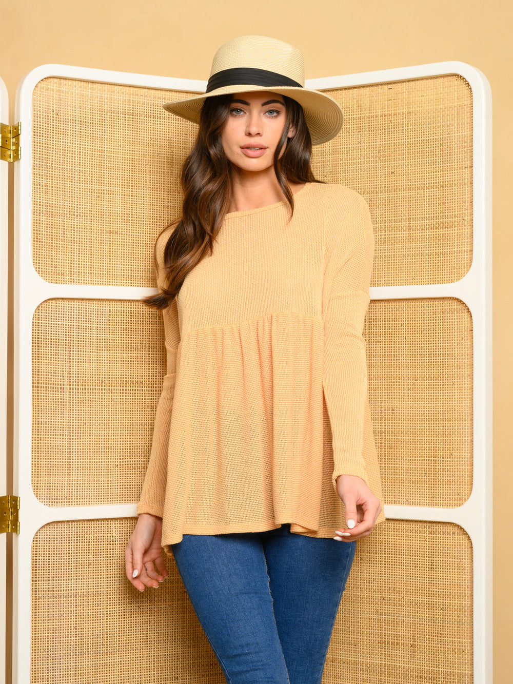 WOMEN'S LONG SLEEVE BABY DOLL KNIT TOP