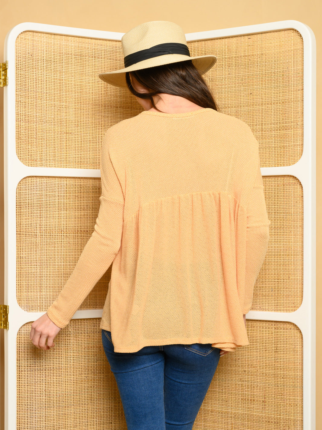 WOMEN'S LONG SLEEVE BABY DOLL KNIT TOP
