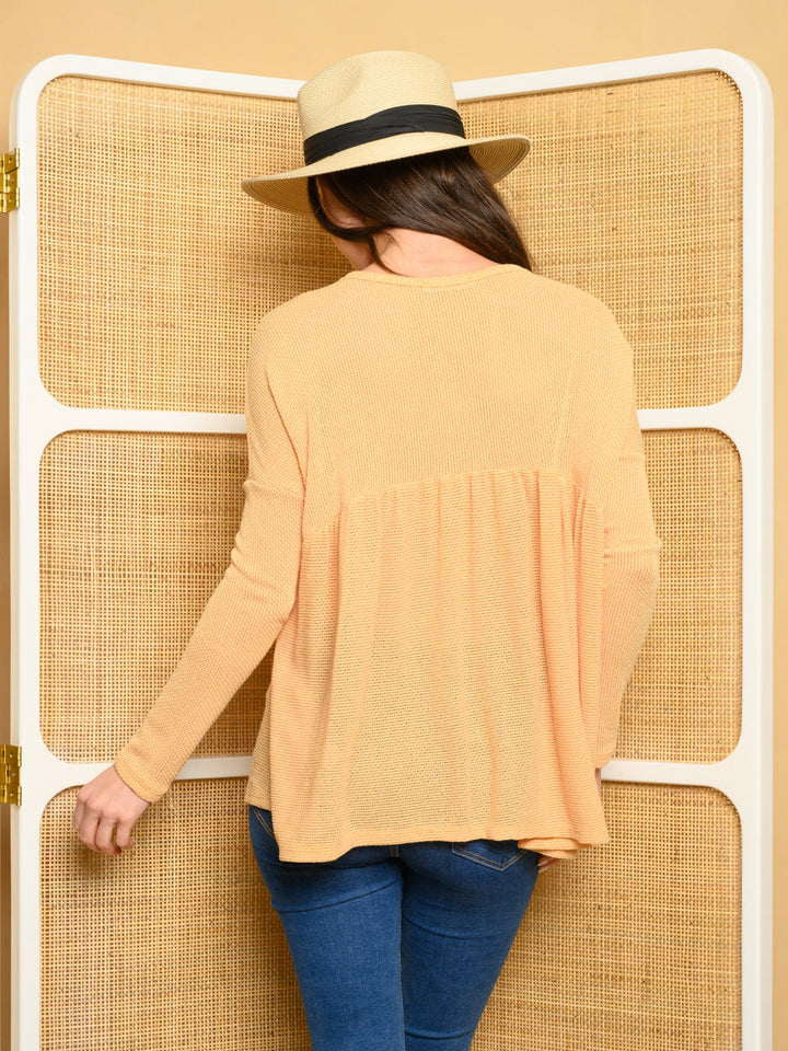WOMEN'S LONG SLEEVE BABY DOLL KNIT TOP