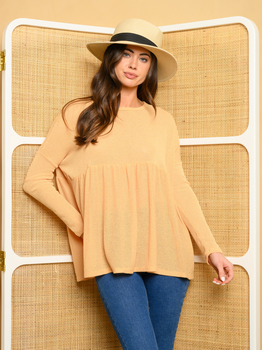 WOMEN'S LONG SLEEVE BABY DOLL KNIT TOP