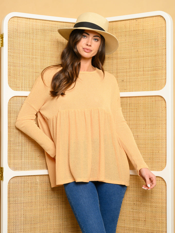 WOMEN'S LONG SLEEVE BABY DOLL KNIT TOP
