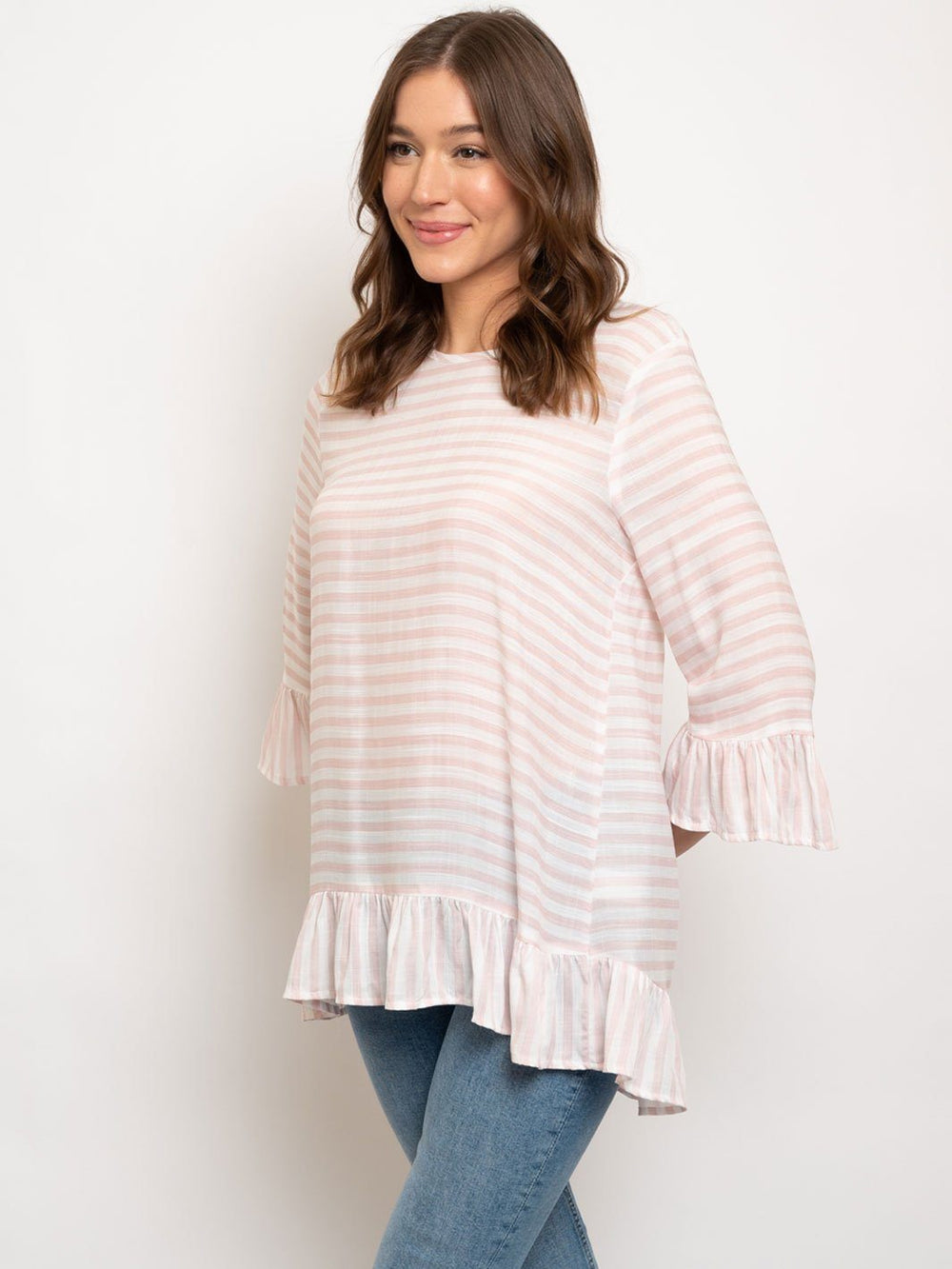 WOMEN'S 3/4 SLEEVES RUFFLE TOP