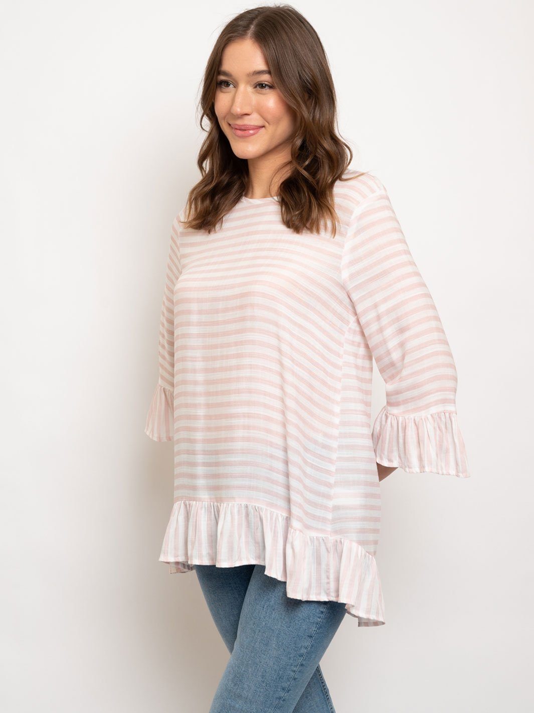 WOMEN'S 3/4 SLEEVES RUFFLE TOP