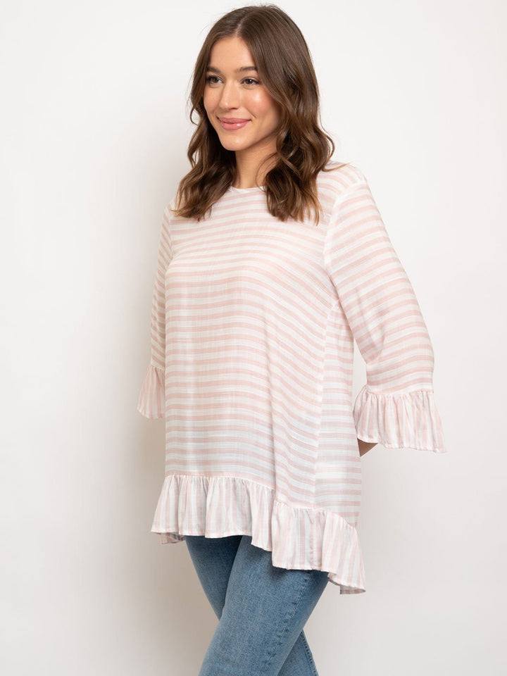 WOMEN'S 3/4 SLEEVES RUFFLE TOP