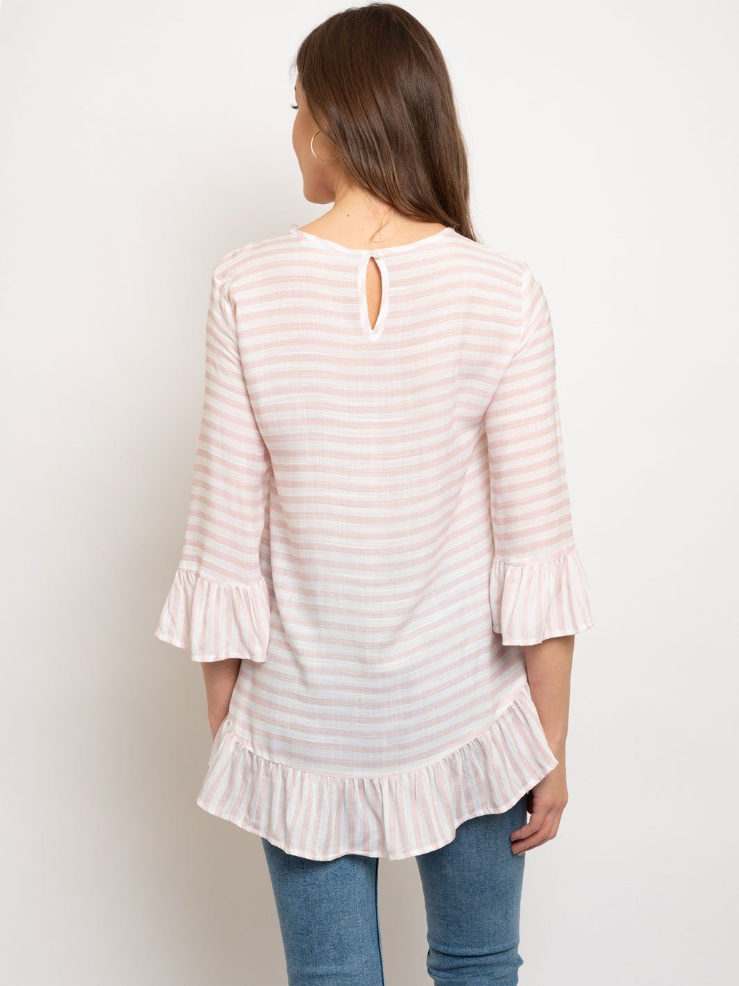 WOMEN'S 3/4 SLEEVES RUFFLE TOP