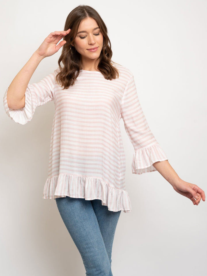 WOMEN'S 3/4 SLEEVES RUFFLE TOP