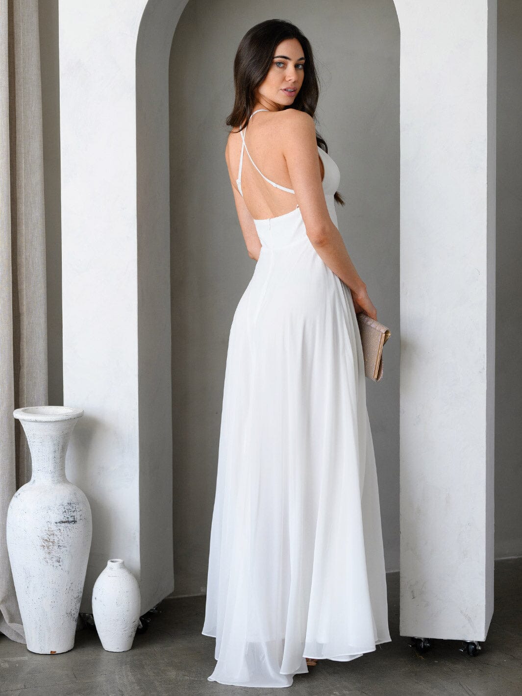 WOMEN'S SLEEVELESS CROSS OPEN BACK FRONT SLIT GOWN MAXI DRESS