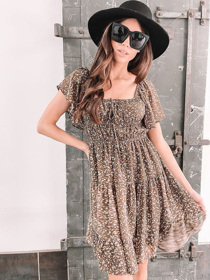 WOMEN'S SHORT SLEEVE FLORAL MINI DRESS