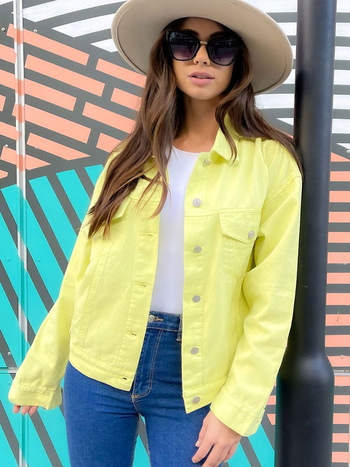 WOMEN'S BUTTON CLOSURE LONG SLEEVE DENIM JACKET