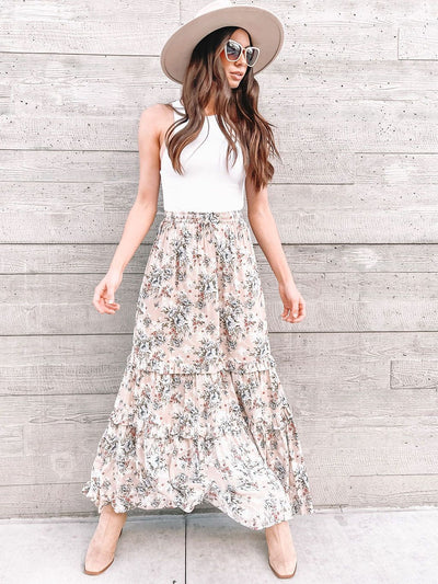 WOMEN'S FLORAL TIERED MAXI GYPSY SKIRT
