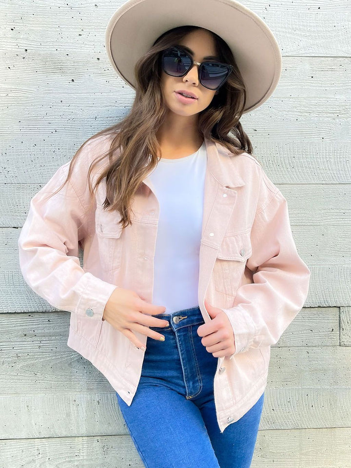 WOMEN'S BUTTON CLOSURE LONG SLEEVE DENIM JACKET