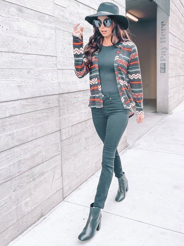 WOMEN'S LONG SLEEVE MULTI PRINT CARDIGAN