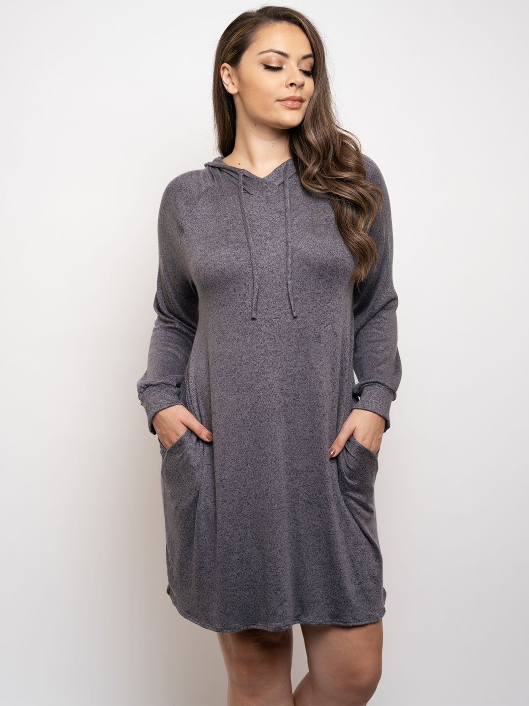 PLUS SIZE LONG SLEEVE HOODIE MINI DRESS