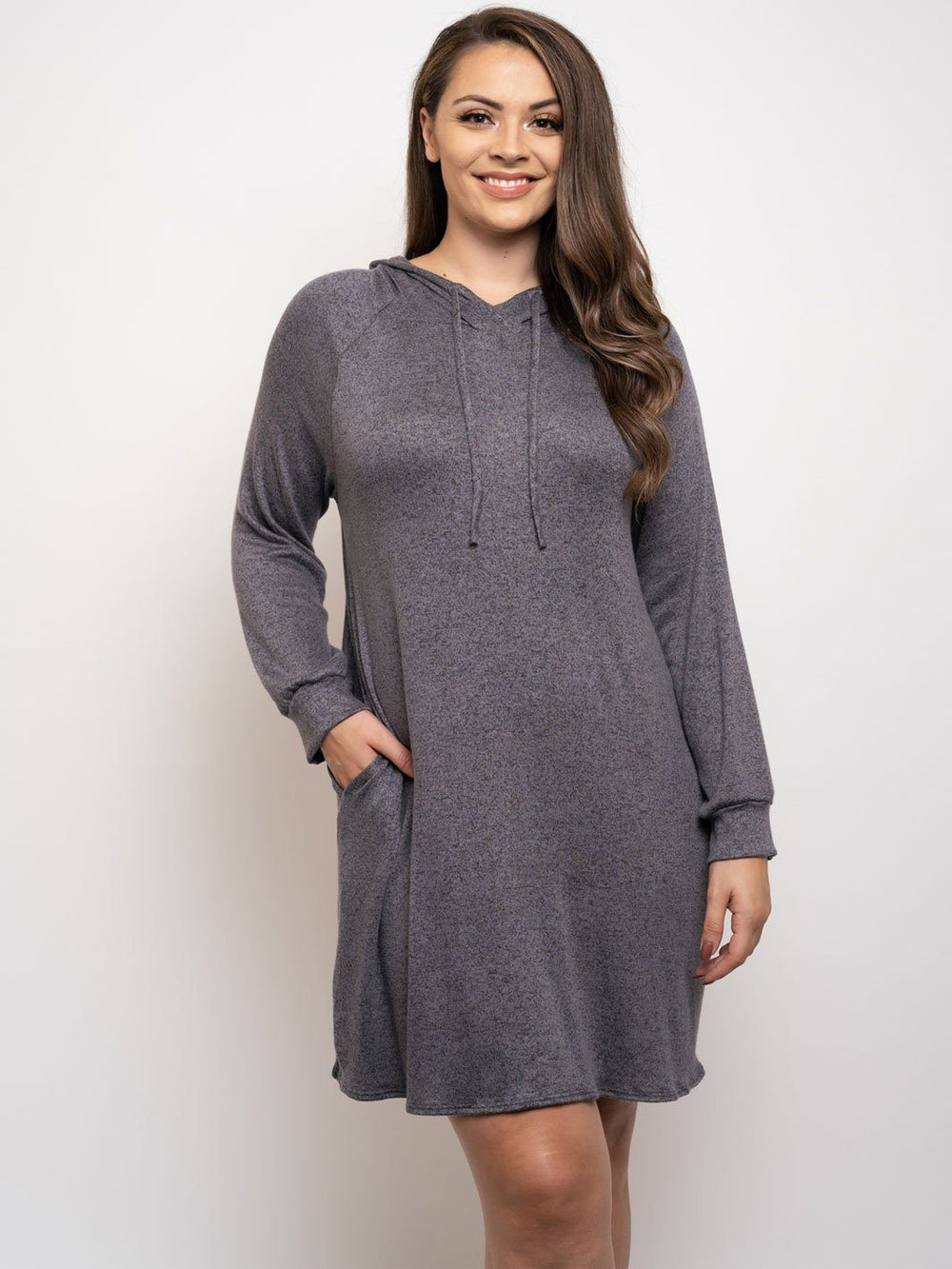 PLUS SIZE LONG SLEEVE HOODIE MINI DRESS