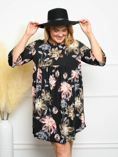 PLUS SIZE BLACK FLORAL MINI DRESS DRESS